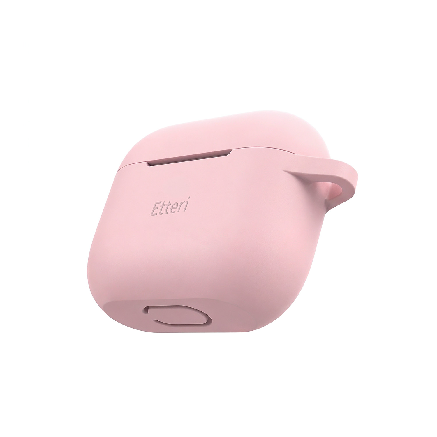 Una custodia di ricarica per auricolari rosa con logo 'Etteri'.