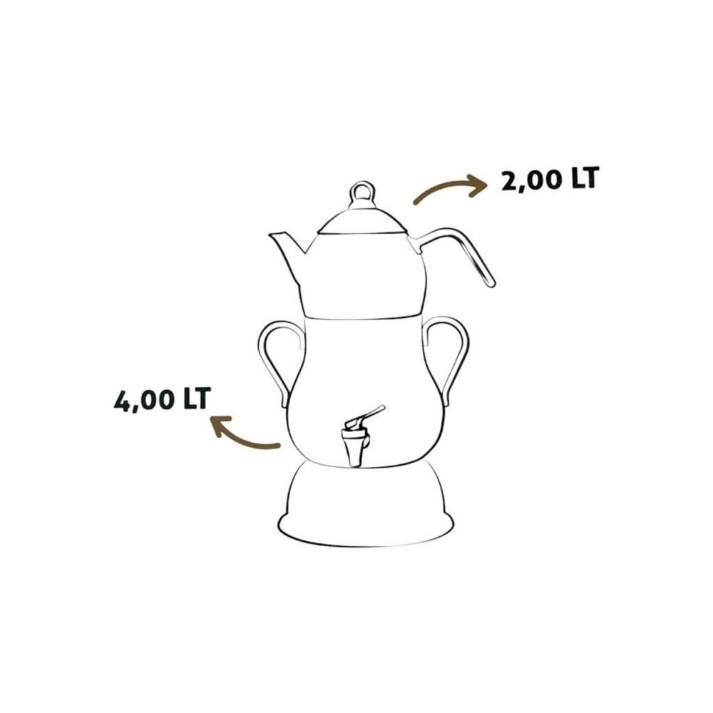 2,00 L ve 4,00 L etiketli iki katmanlı çaydanlık çizimi.