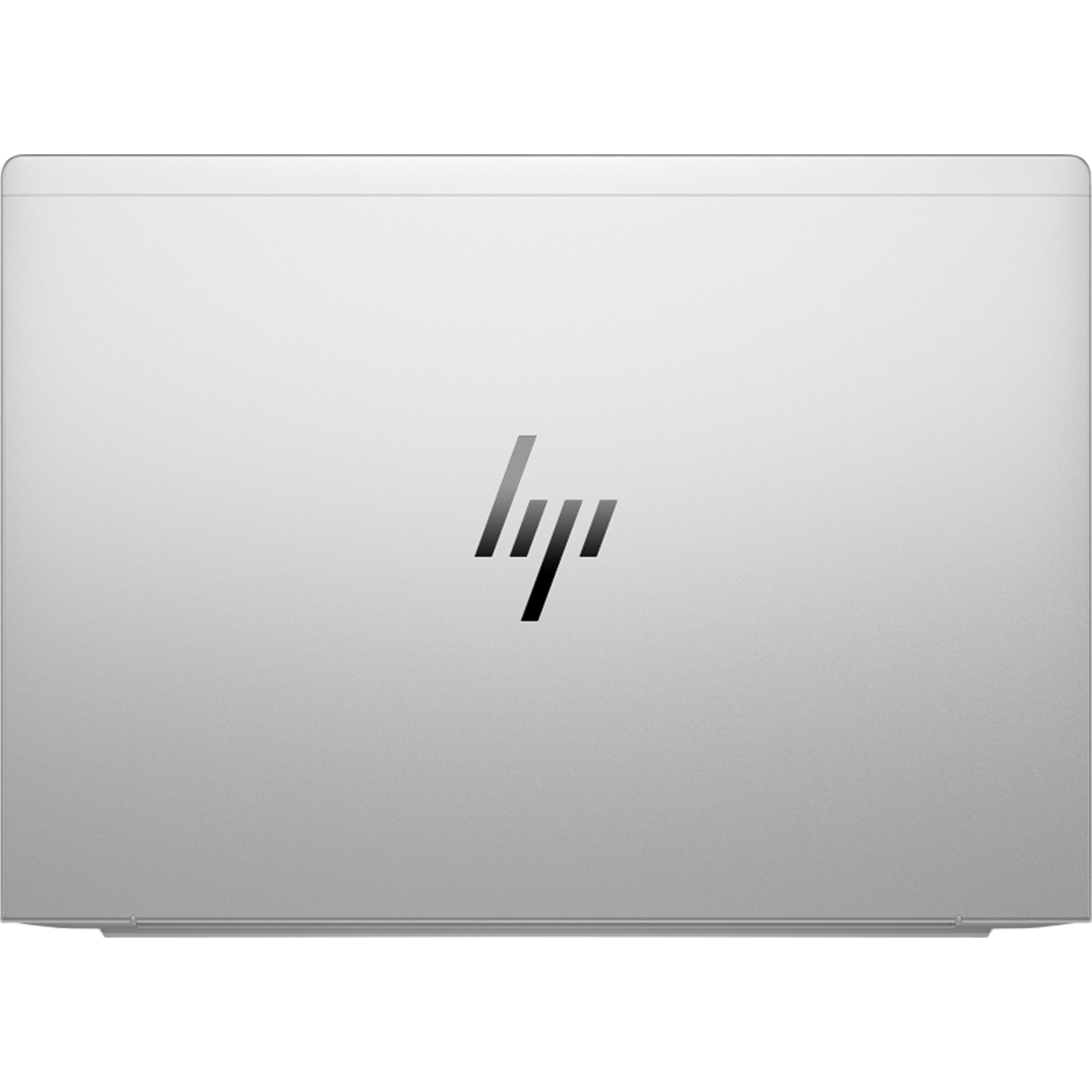 Ortasında siyah HP logosu bulunan kapalı gümüş rengi dizüstü bilgisayar.
