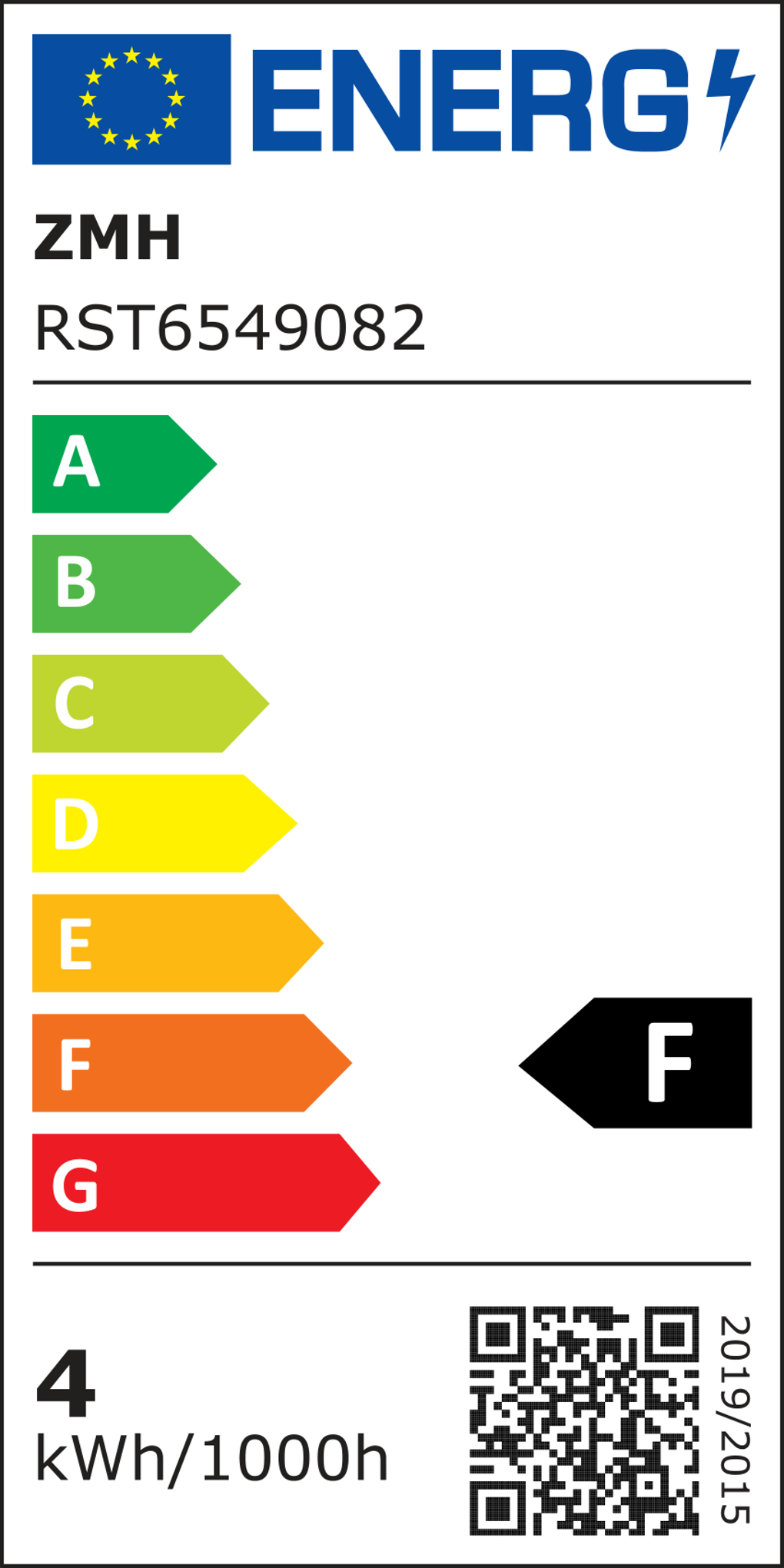 Energielabel mit Energieeffizienzklasse F, 4 kWh/1000h.