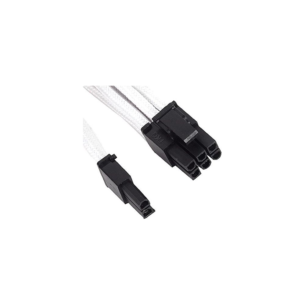 Ein weies Kabel mit schwarzen Steckverbindern. Nahaufnahme.
