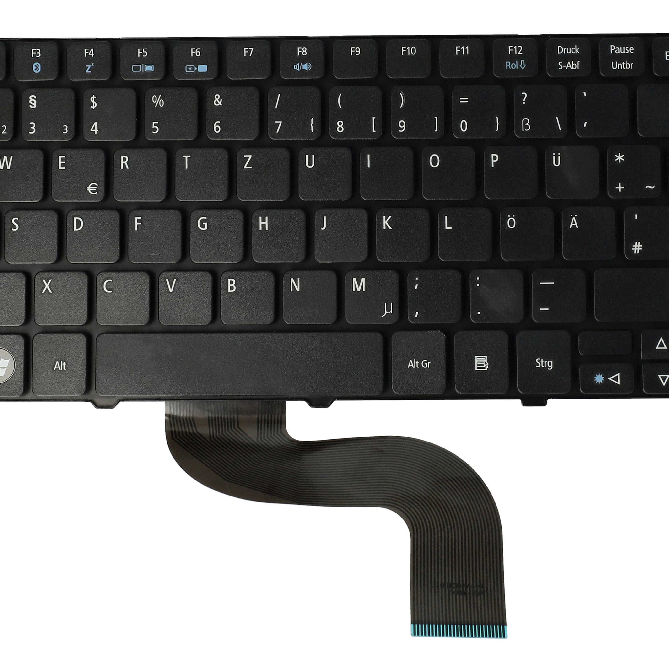 Nahaufnahme einer schwarzen Laptop-Tastatur mit einem Flachbandkabel.