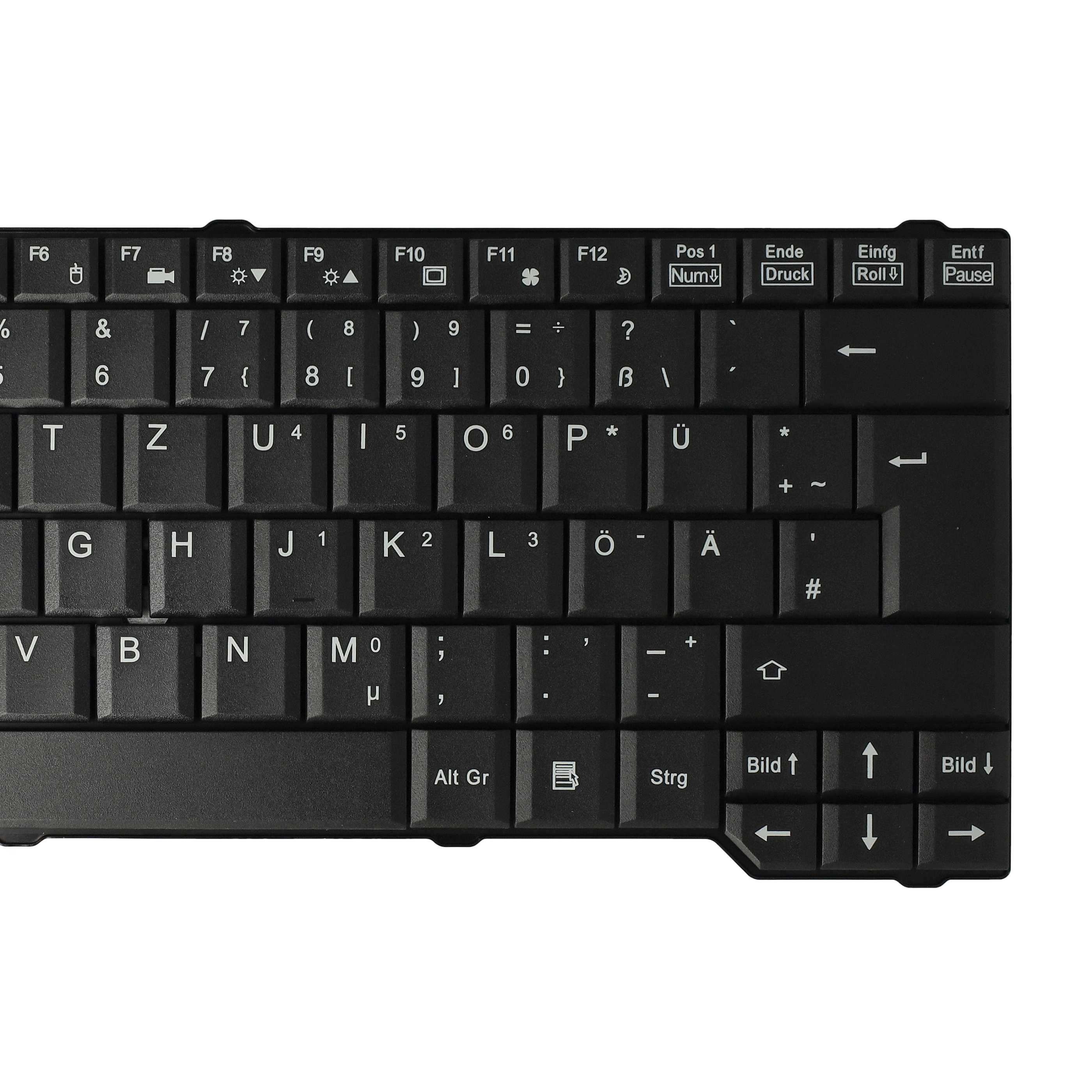 Nahaufnahme einer schwarzen Tastatur mit deutschen Beschriftungen.