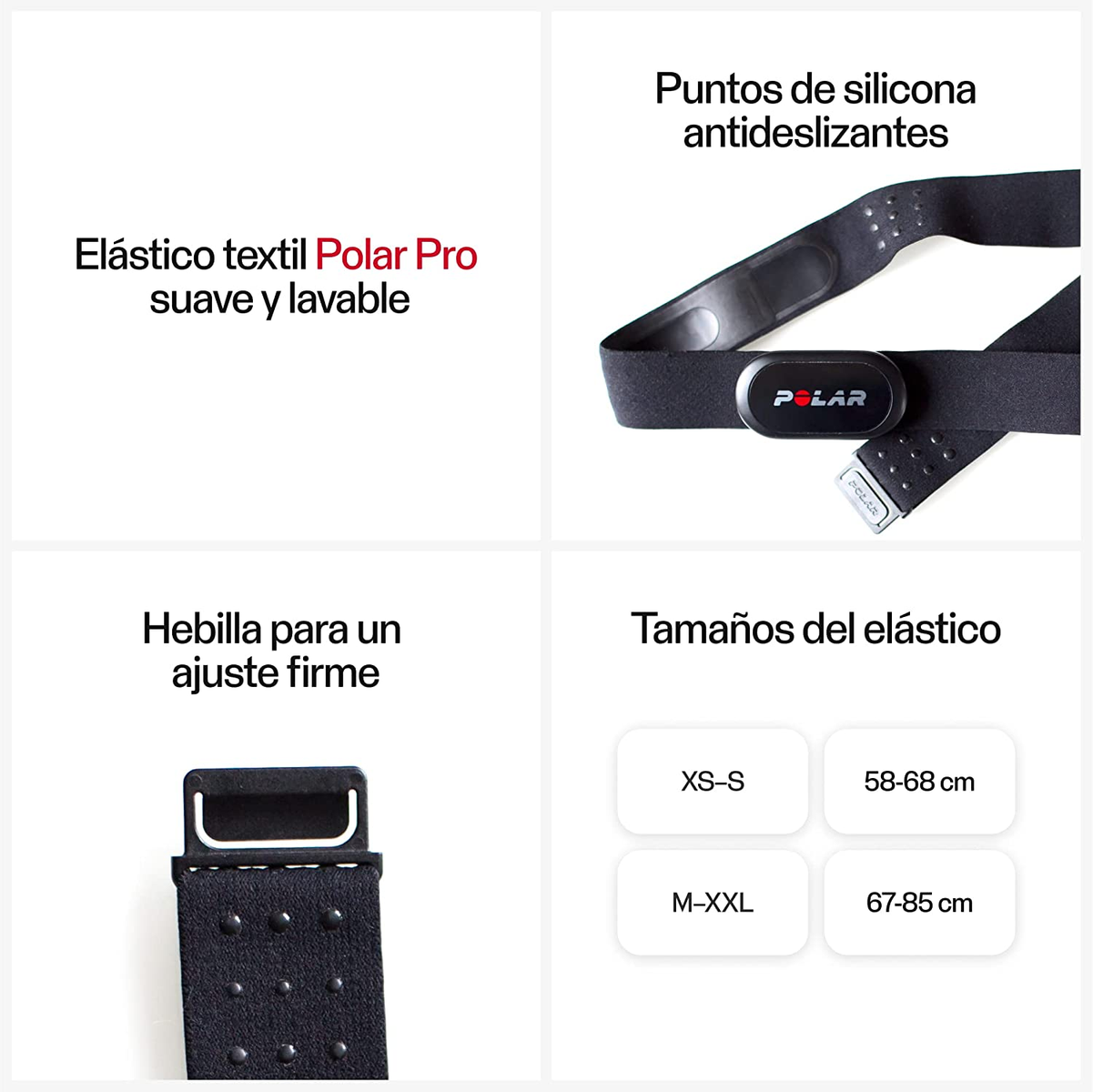 Polar Pro Textilband mit Silikonpunkten und Größenangaben.