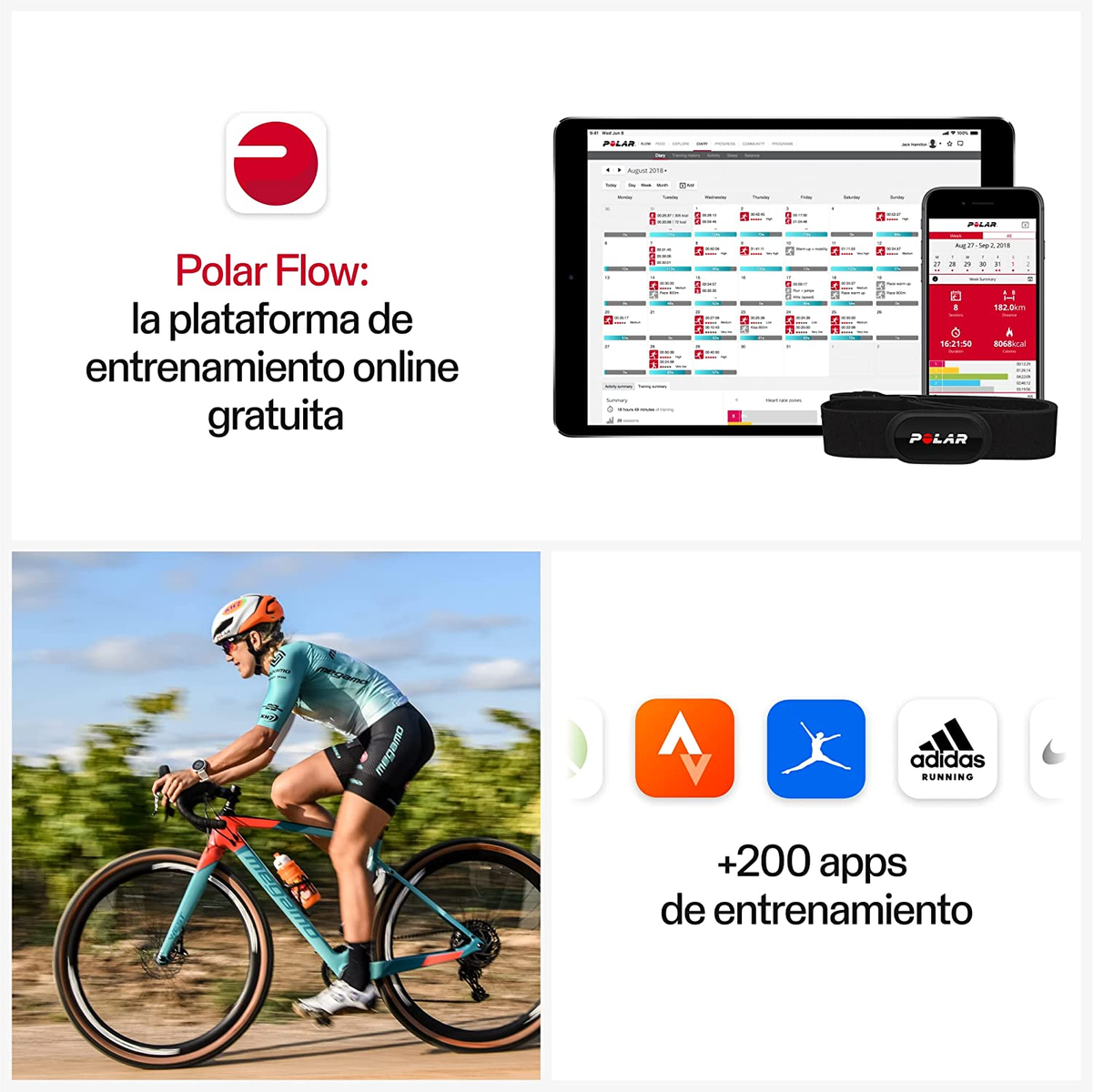 Polar Flow: Kostenlose Online-Trainingsplattform, Radfahrer, App-Icons, Trainings-Apps