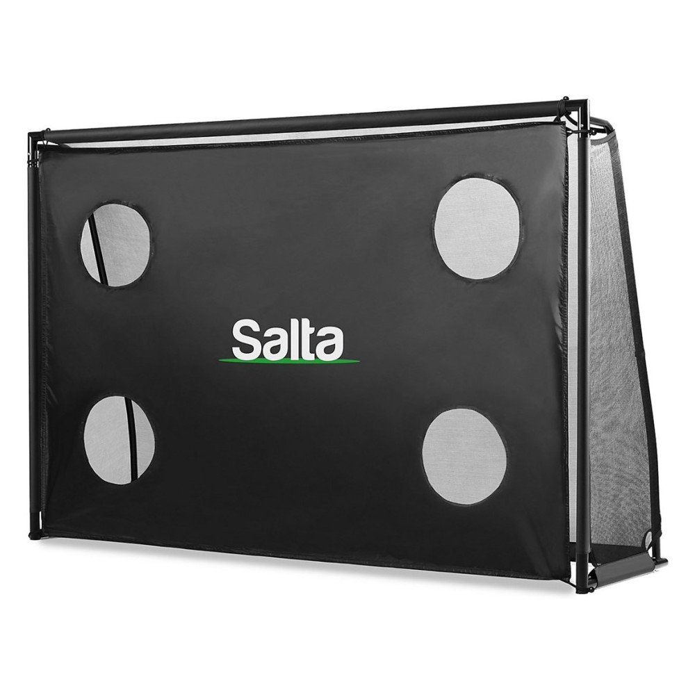 Una portería de fútbol Salta negra con cuatro objetivos circulares en el panel frontal.
