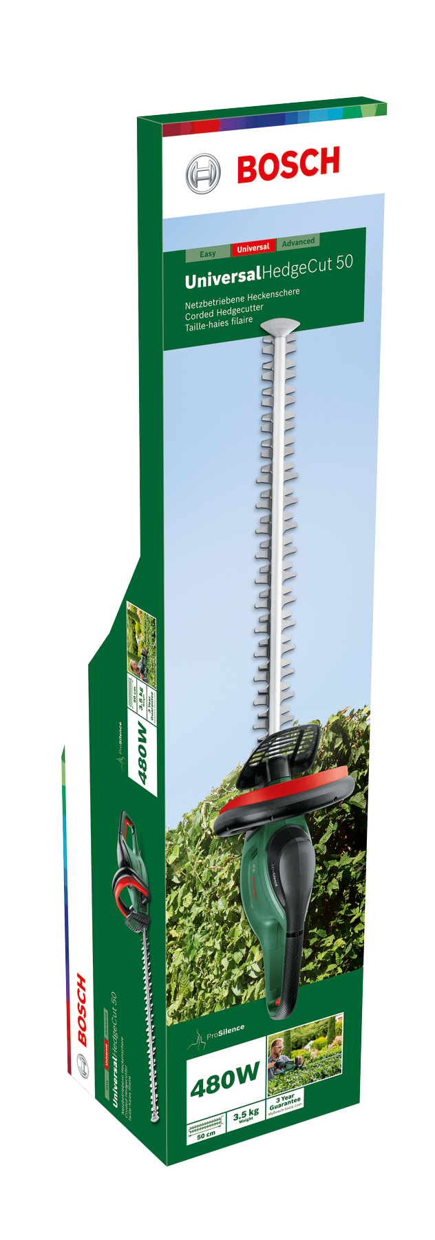 Bosch Universal HedgeCut 50: cortasetos eléctrico con 480W de potencia y 50cm de hoja.