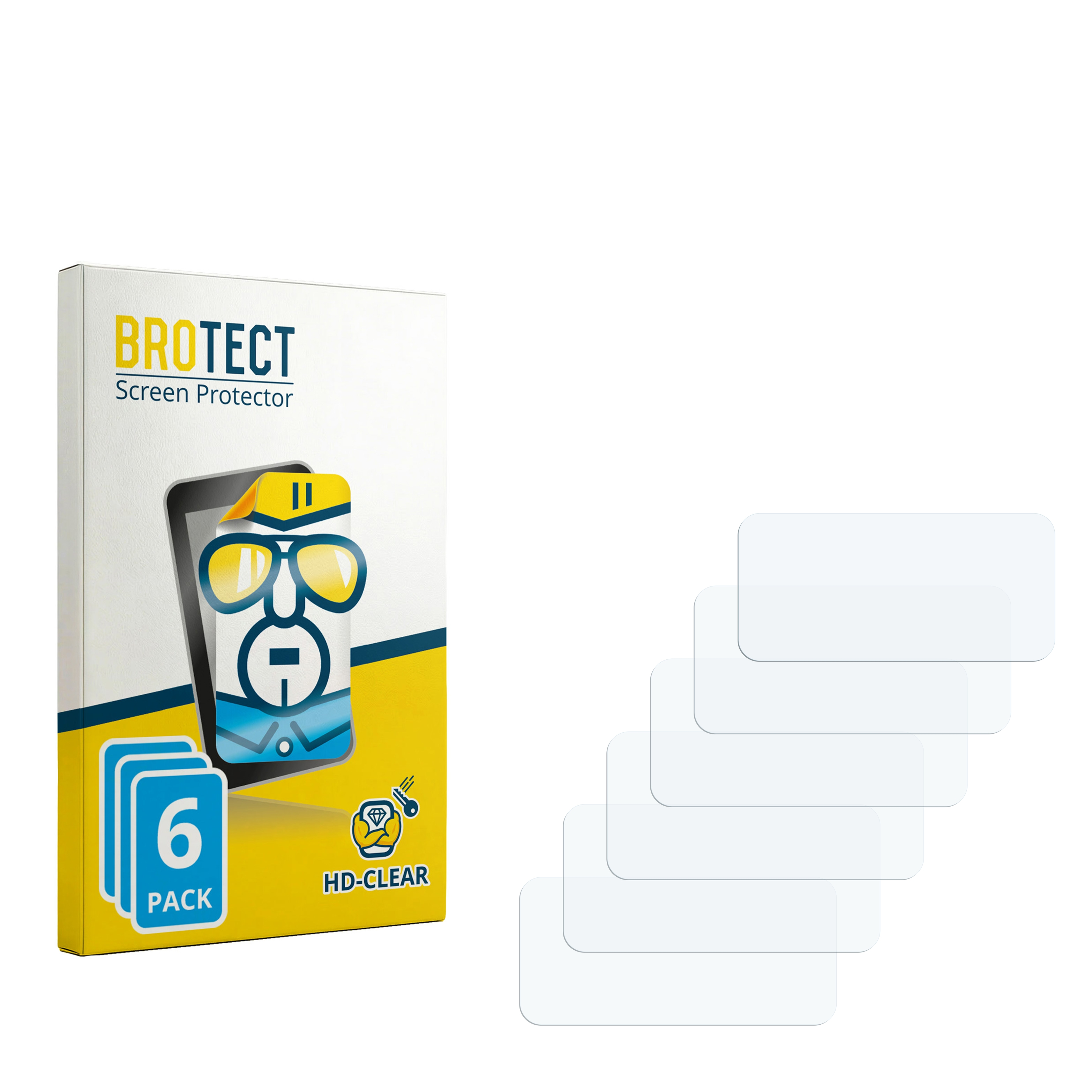 BROTECT Displayschutzfolien-Verpackung mit 6er-Pack und HD-CLEAR Logo, plus Folien.