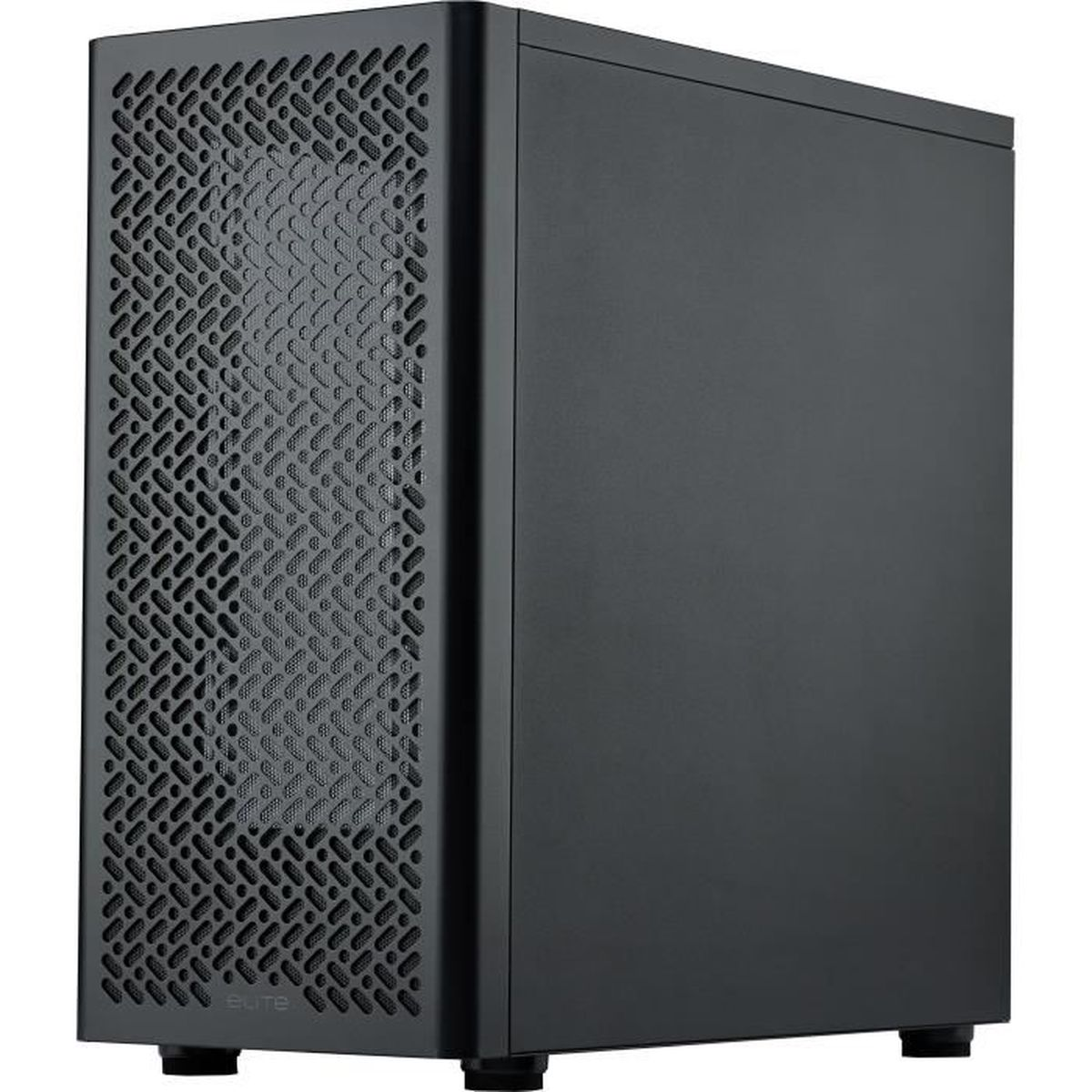 Un case per computer nero con un lato forato e un lato liscio.