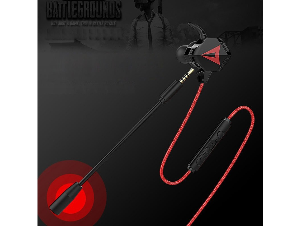 Schwarze Gaming-Ohrhörer mit rotem Kabel und Mikrofon auf schwarzem Hintergrund.