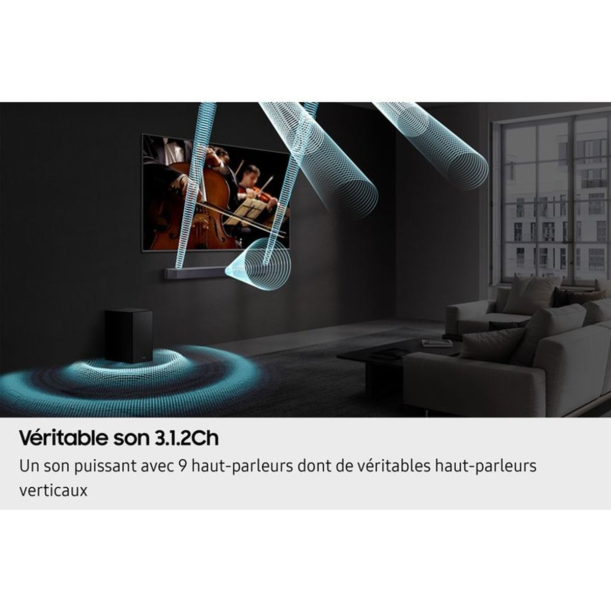 Ein Heimkino mit Dolby Atmos und 3D-Soundeffekten, die von der Decke kommen.