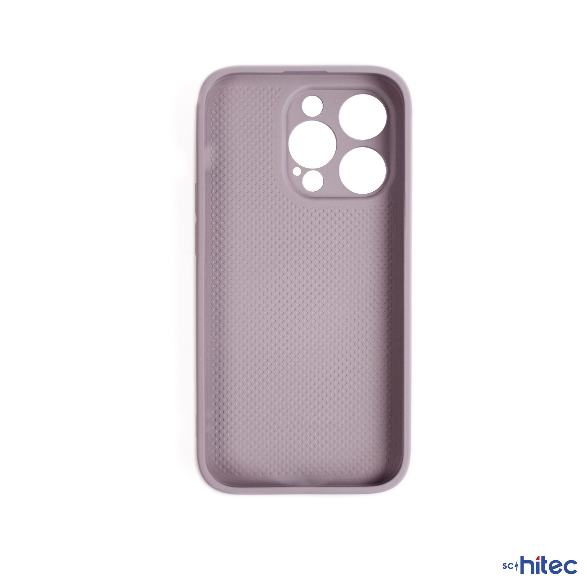 Küçük dairelerden oluşan dokulu desenli ve kamera kesimli pembe telefon kılıfı.