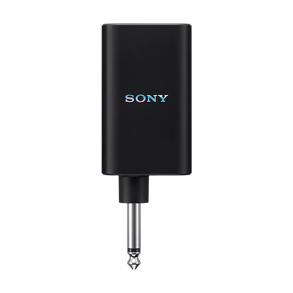 Dispositivo Sony nero con spina e logo blu-bianco.