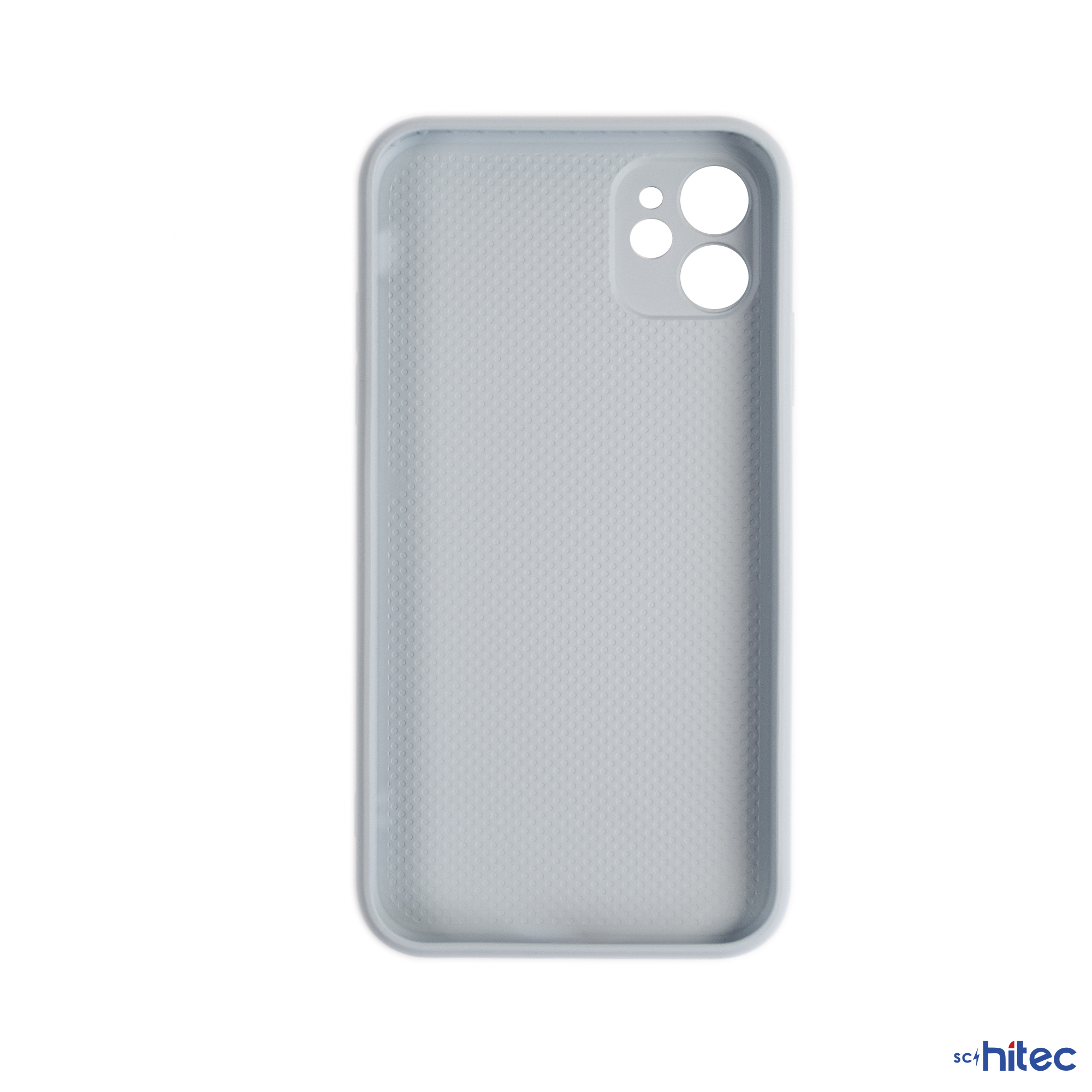 Doku desenli ve kamera kesimli açık gri telefon kılıfı.