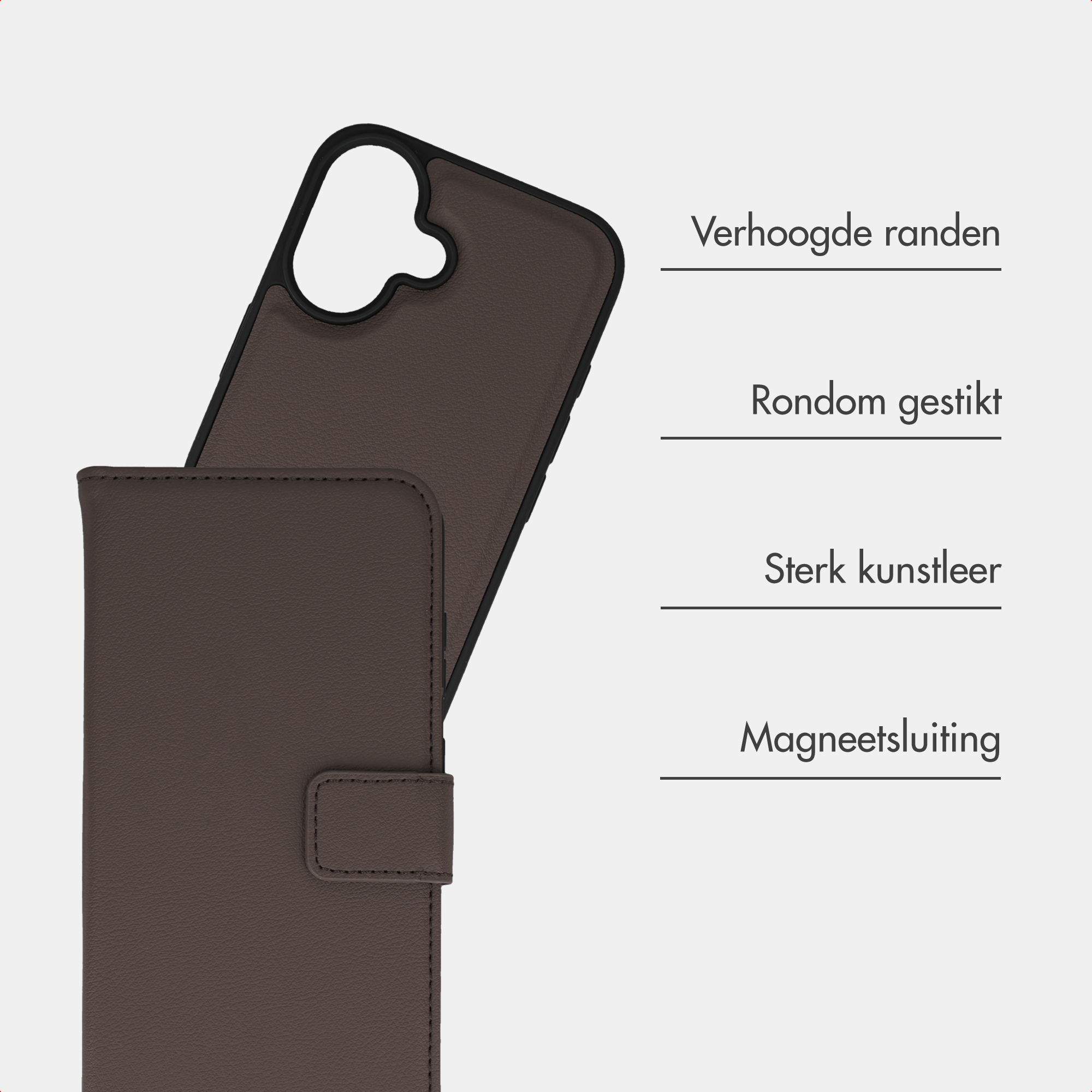 Braune Lederhülle für ein Smartphone mit erhöhten Rändern und Magnetverschluss.