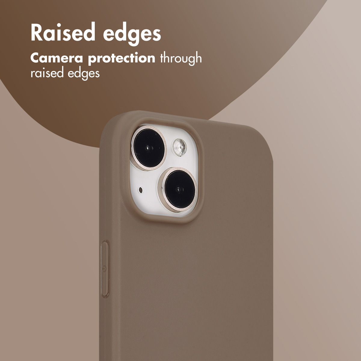 Brown phone case with raised edges for camera protection.