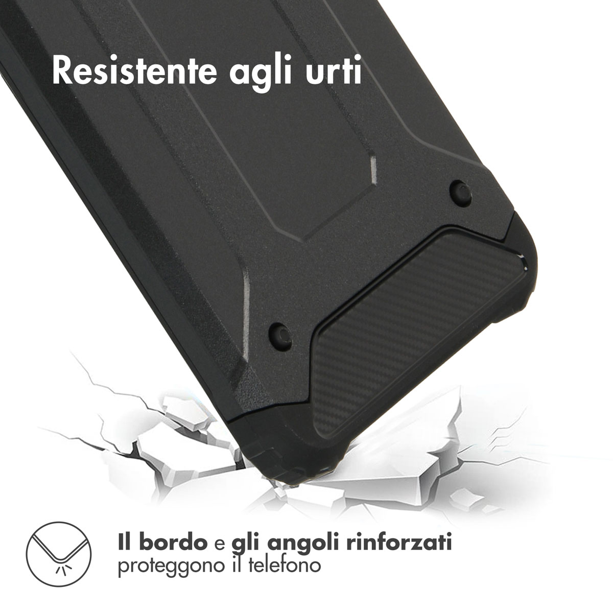 Cover per telefono nera cade su schegge bianche. Resistente agli urti.