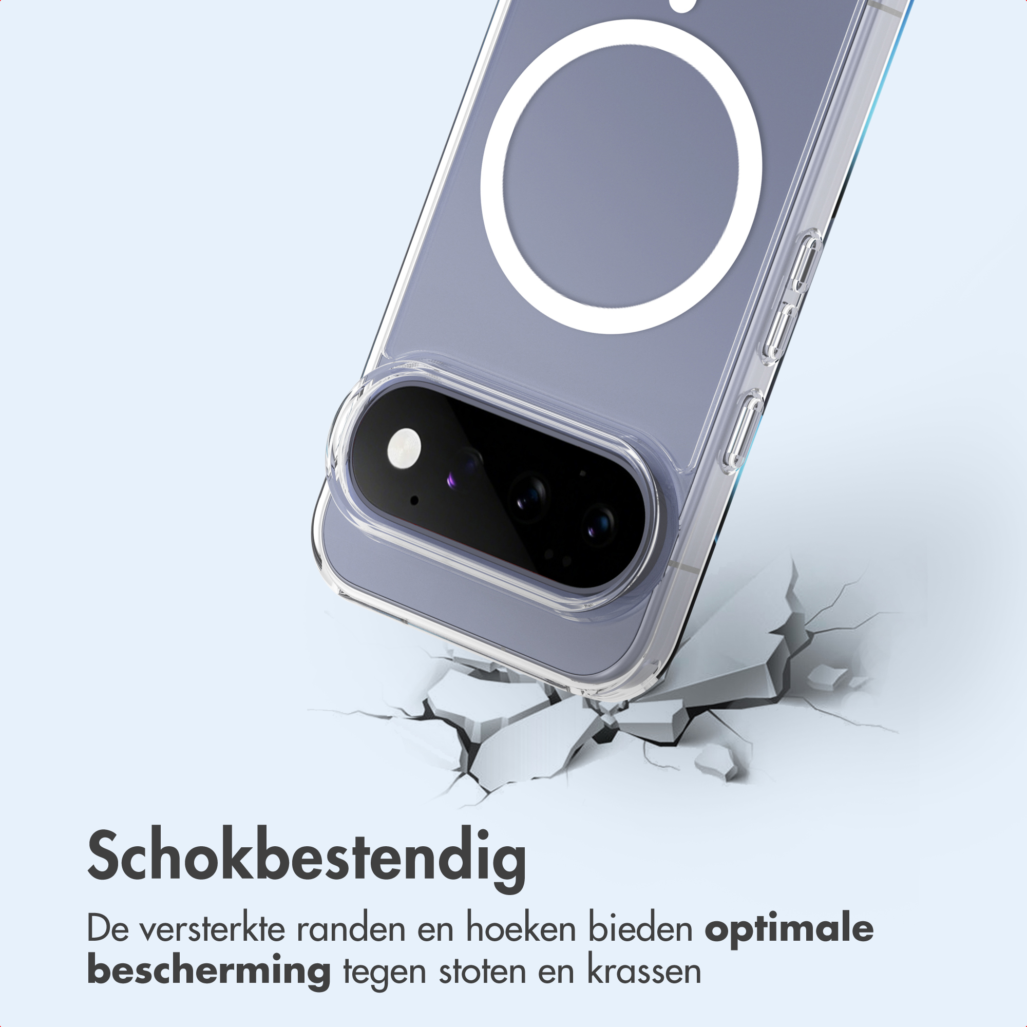 Custodia trasparente per telefono con anello magnetico rompe il cemento.