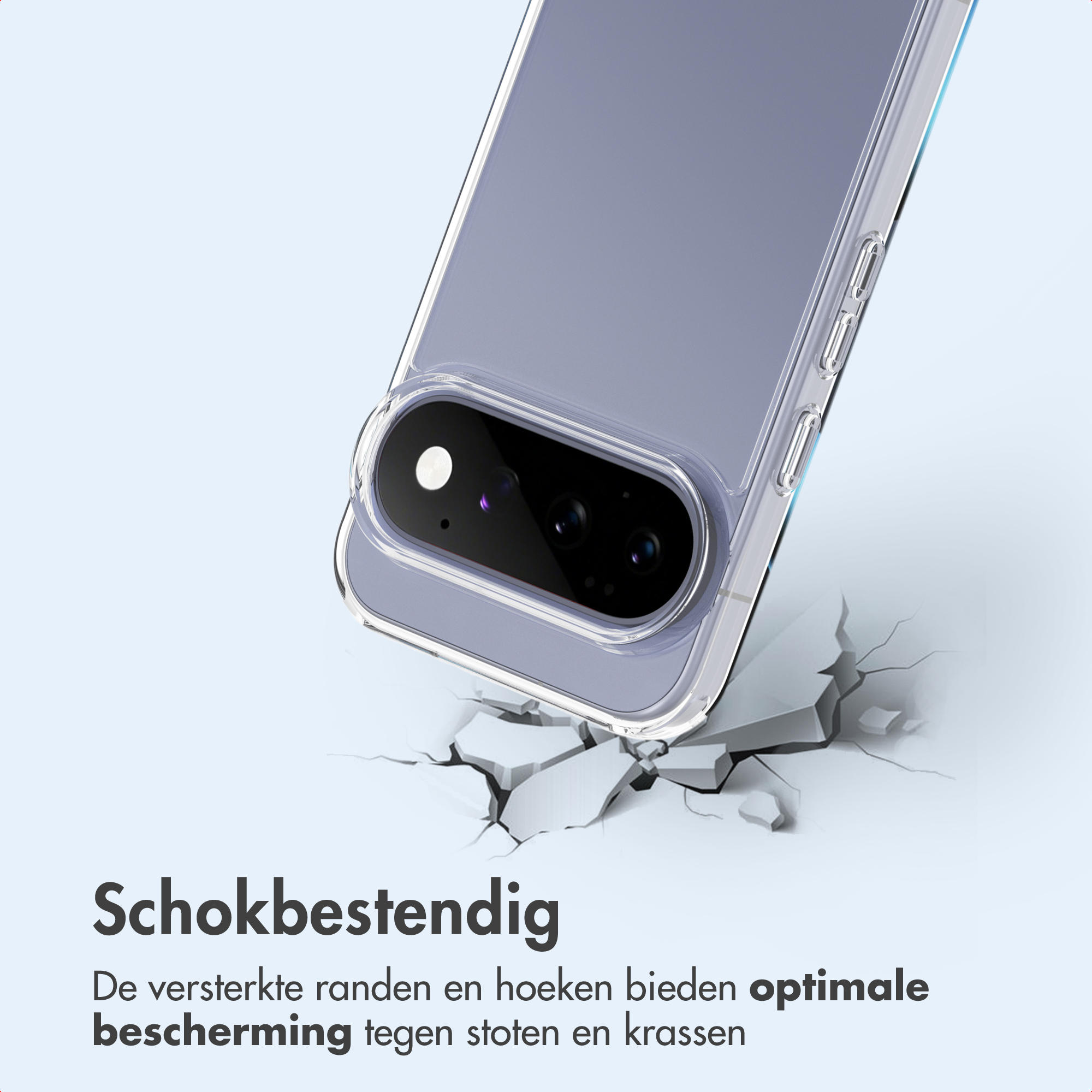 Una cover trasparente per telefono cade e frantuma una superficie.