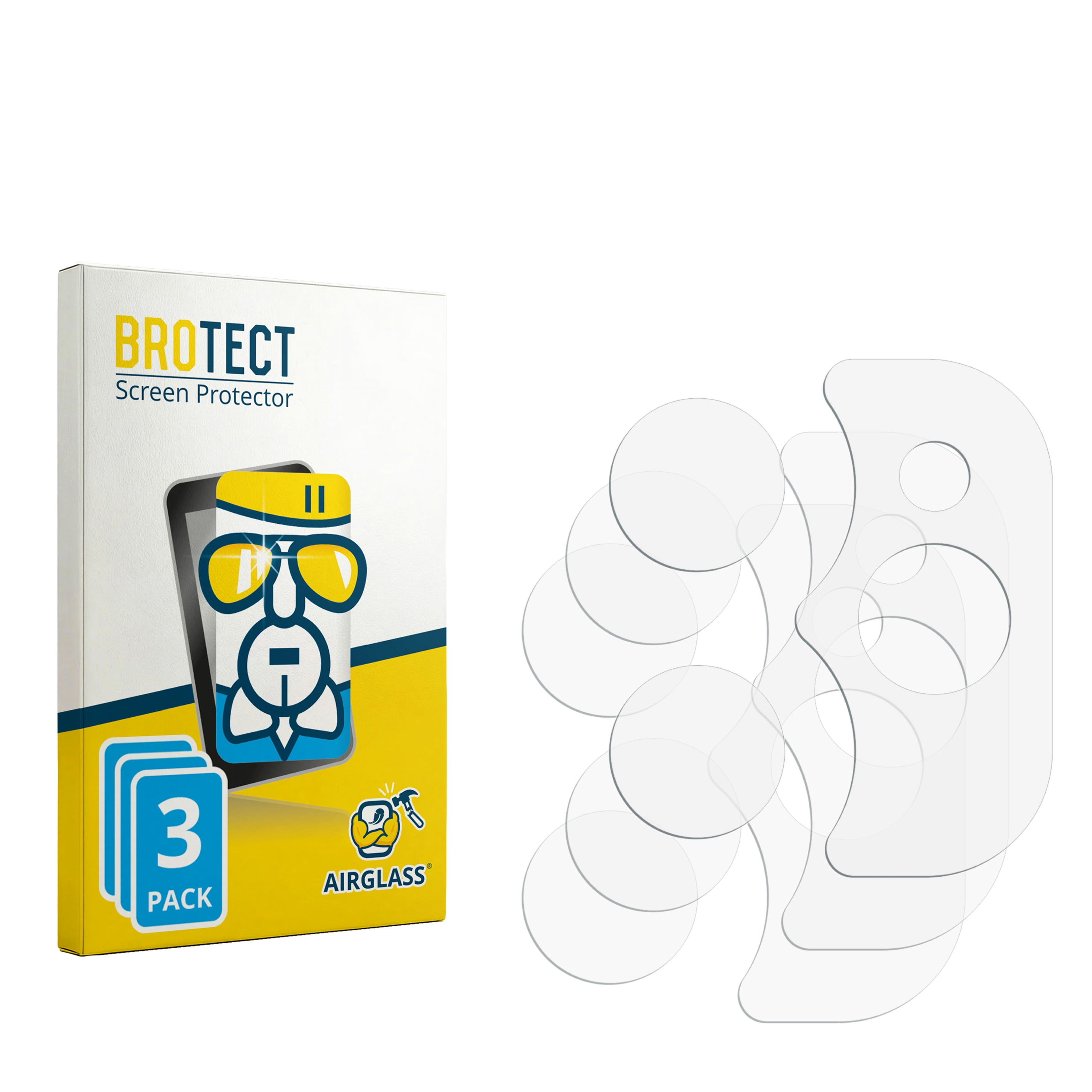 Verpackung für BROTECT Displayschutzfolie mit 3 Stück und transparente Schutzfolien.
