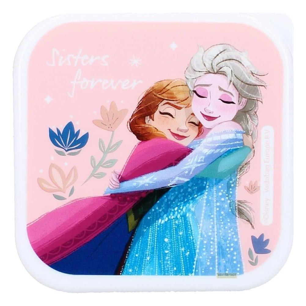 Elsa und Anna umarmen sich auf einem rosa Hintergrund mit Blumen.