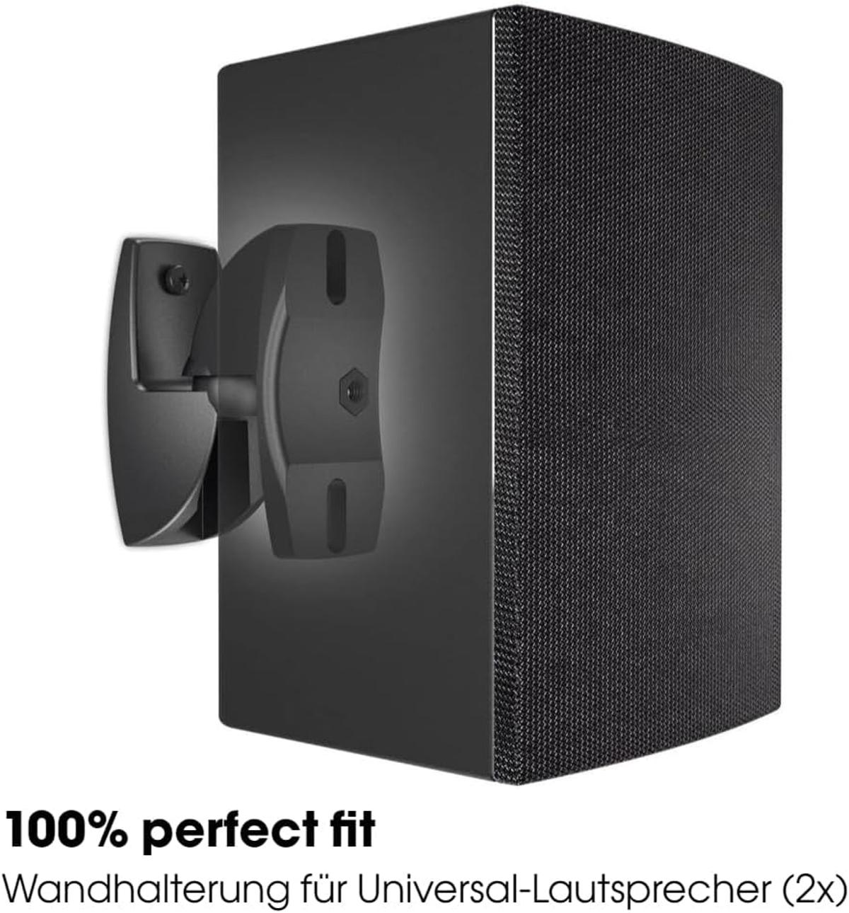 Schwarze Lautsprecherhalterung an einem schwarzen Lautsprecher, 100% perfekte Passform.
