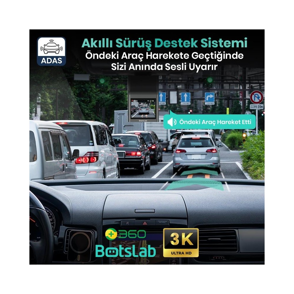 360+ BOTSLAB G300H Pro Dual ADAS 3K Ön Arka Wi-Fi GPS 150° Açı Gece Görüşlü DashCam Araç İçi Kamera