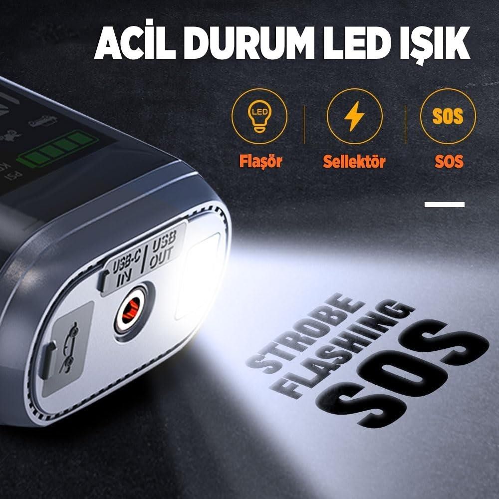 USB-C portlu acil durum LED ışığı yerde parlıyor.
