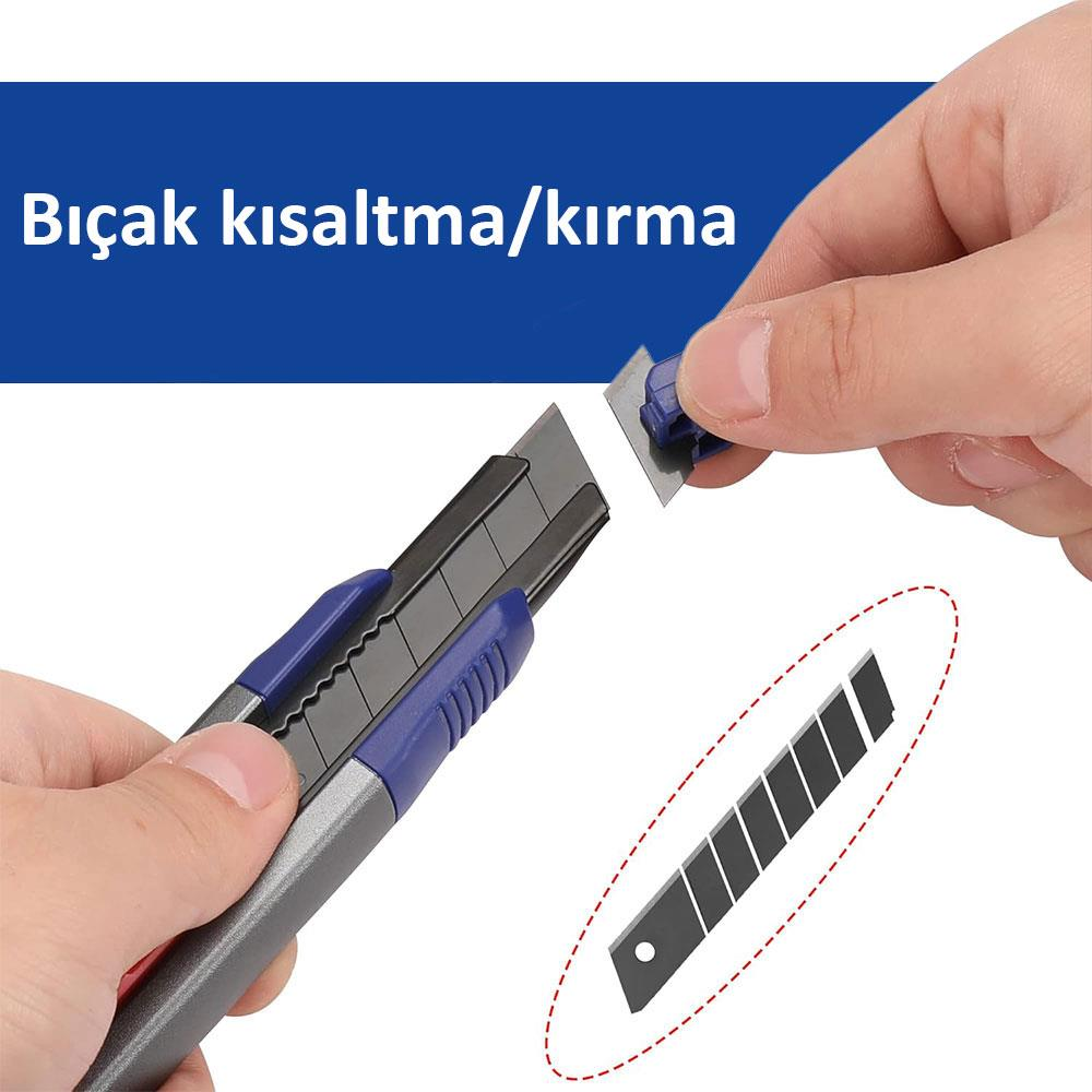Bıçak segmentini kırmak için bir maket bıçağı tutuluyor.
