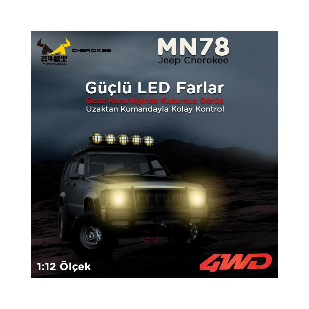 Geceleyin LED farlı gri Jeep Cherokee kumandalı araba.