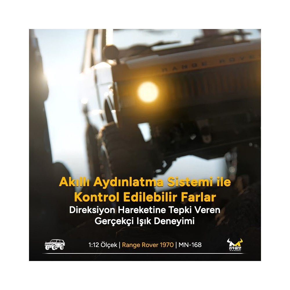 1:12 ölçekli Range Rover 1970 modelinin direksiyon hareketlerine tepki veren farları.