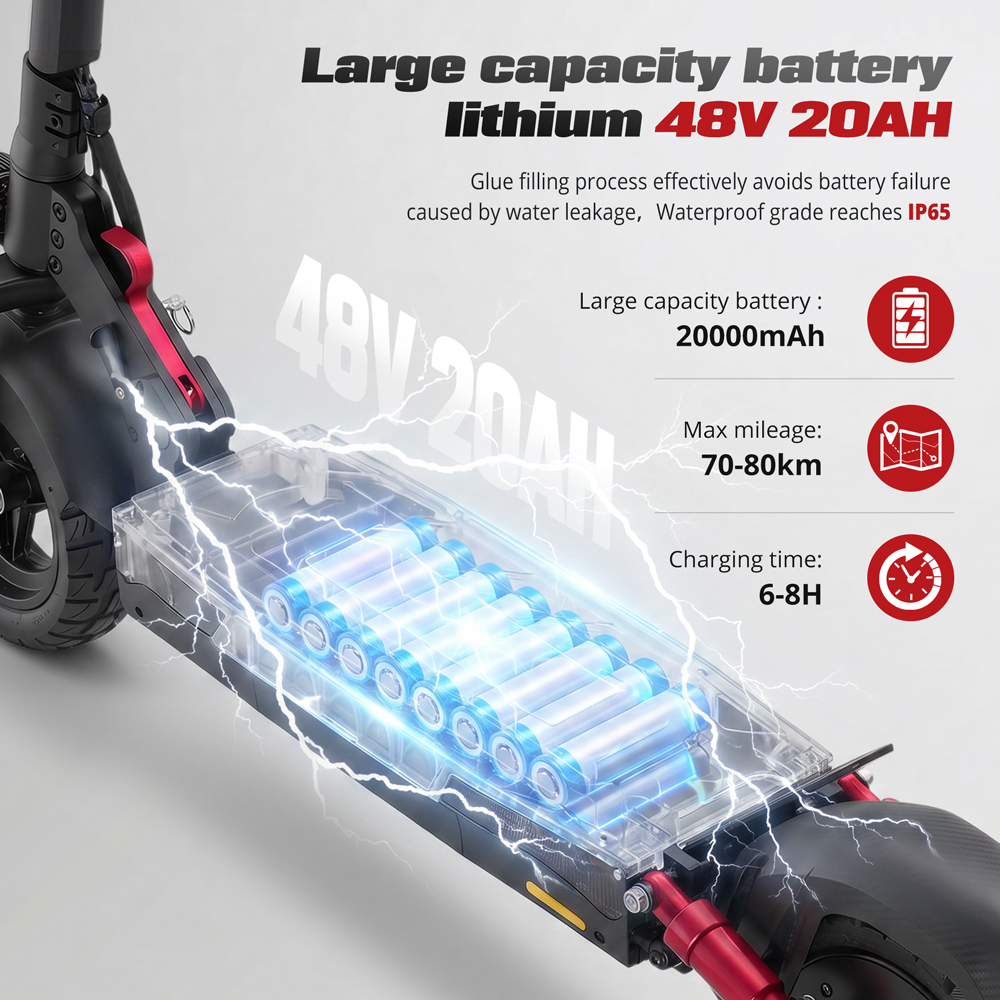 Bateria hulajnogi elektrycznej: 48V 20AH, 20000mAh, zasięg 70-80km, ładowanie 6-8H.