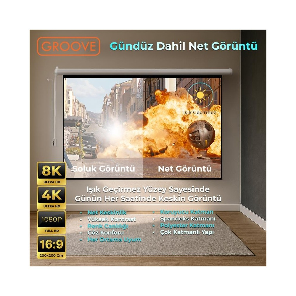 Projektör ekranı patlama sahnesi karşılaştırması: solda soluk, sağda net. 8K, 4K.