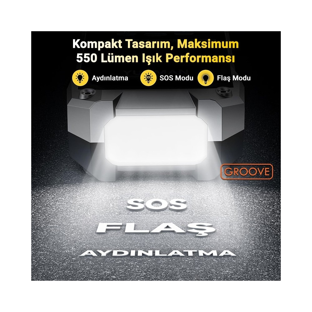550 lümenlik kompakt lamba, modlar: aydınlatma, SOS, flaş.