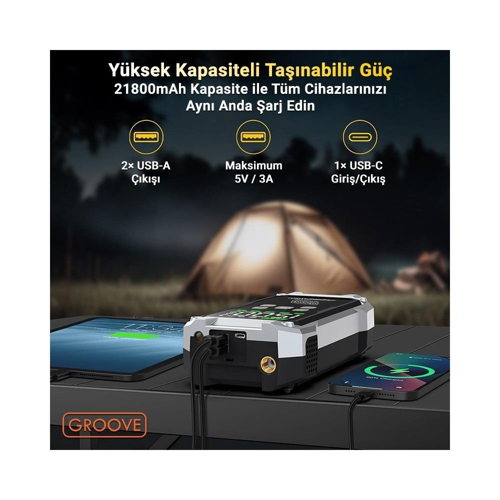 21800mAh taşınabilir güç bankası tablet ve akıllı telefon şarj eder.