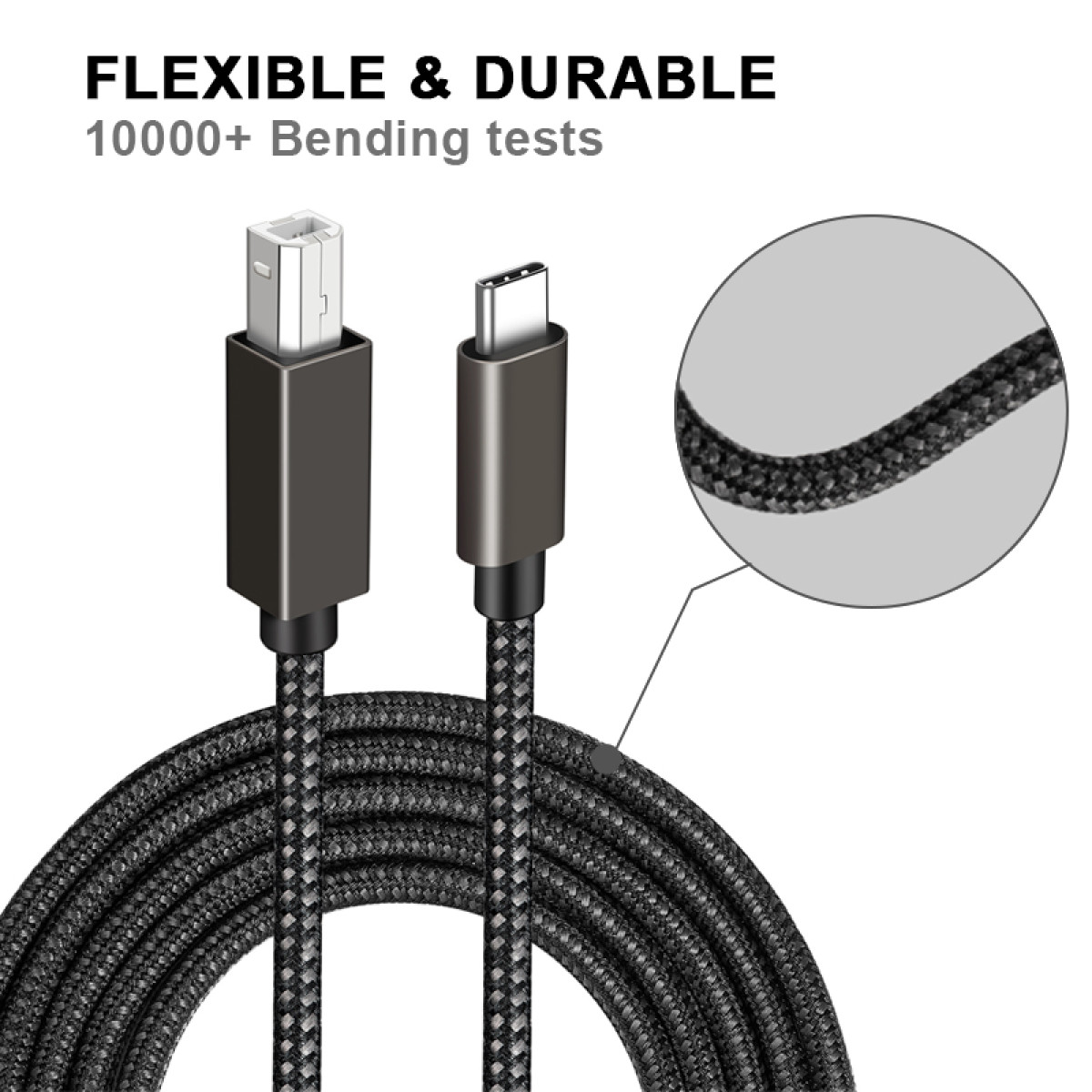 Zwei Kabel mit unterschiedlichen Anschlüssen, eines mit USB-A und eines mit USB-C.