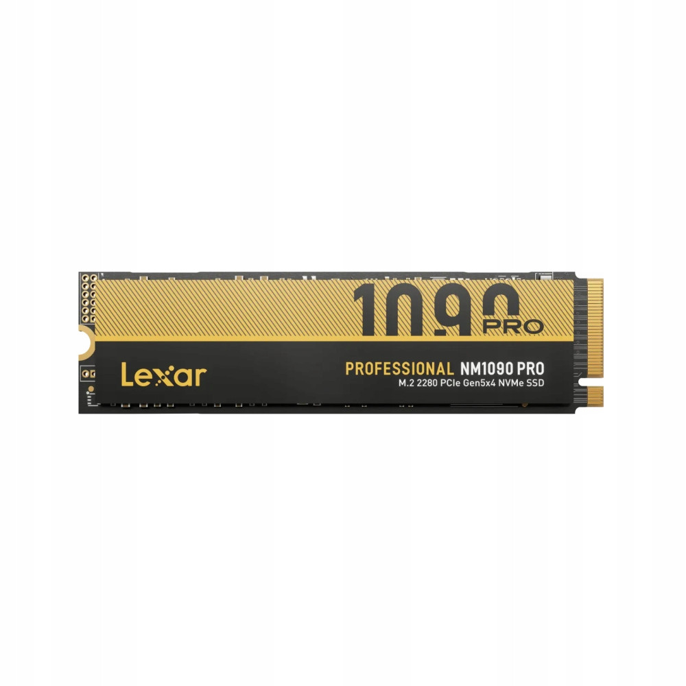 Lexar Professional NM1090 PRO M.2 2280 PCIe Gen5x4 NVMe SSD, gold and black.