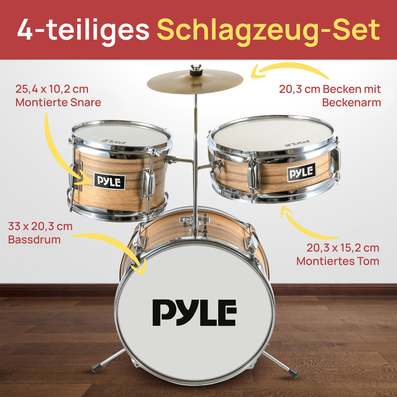 Ein 4-teiliges Schlagzeug-Set mit Snare, Bassdrum, Tom und Becken.