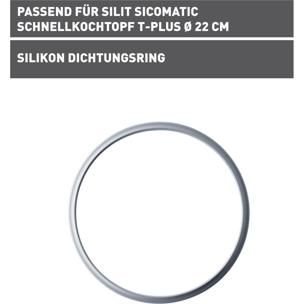 Grauer Silikon-Dichtungsring für Schnellkochtopf auf weißem Hintergrund.