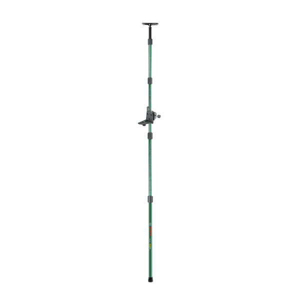 Grüner Teleskopmast mit Halterung, freigestellt.