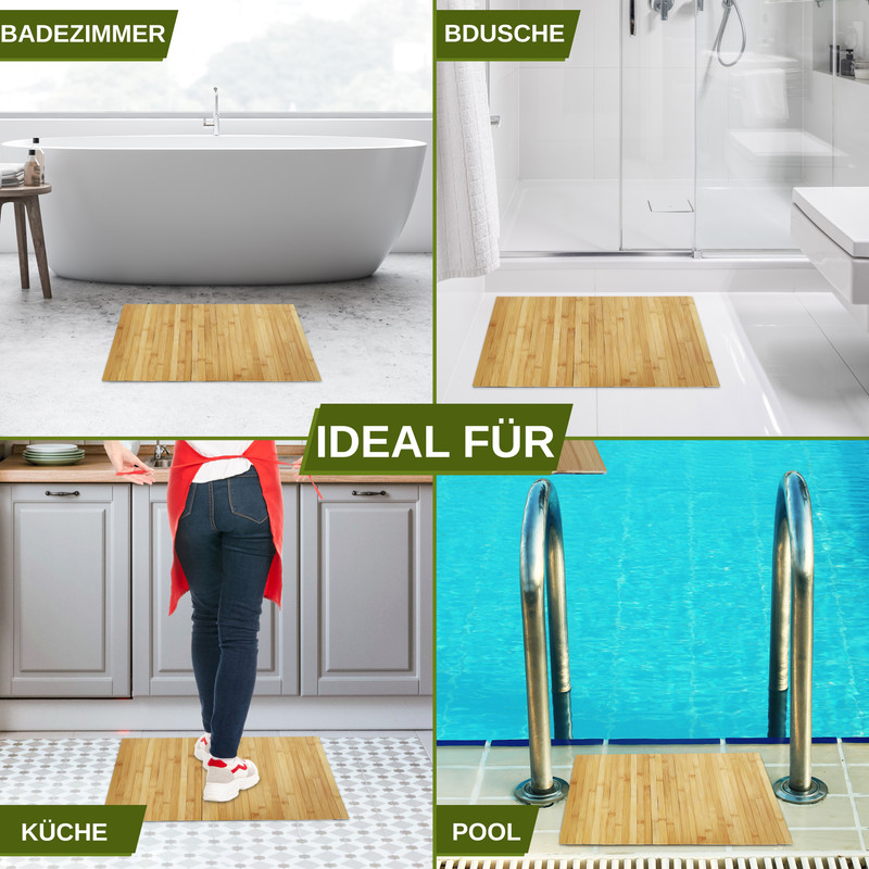 Badezimmer, Dusche, Küche und Pool mit Bambusmatten.