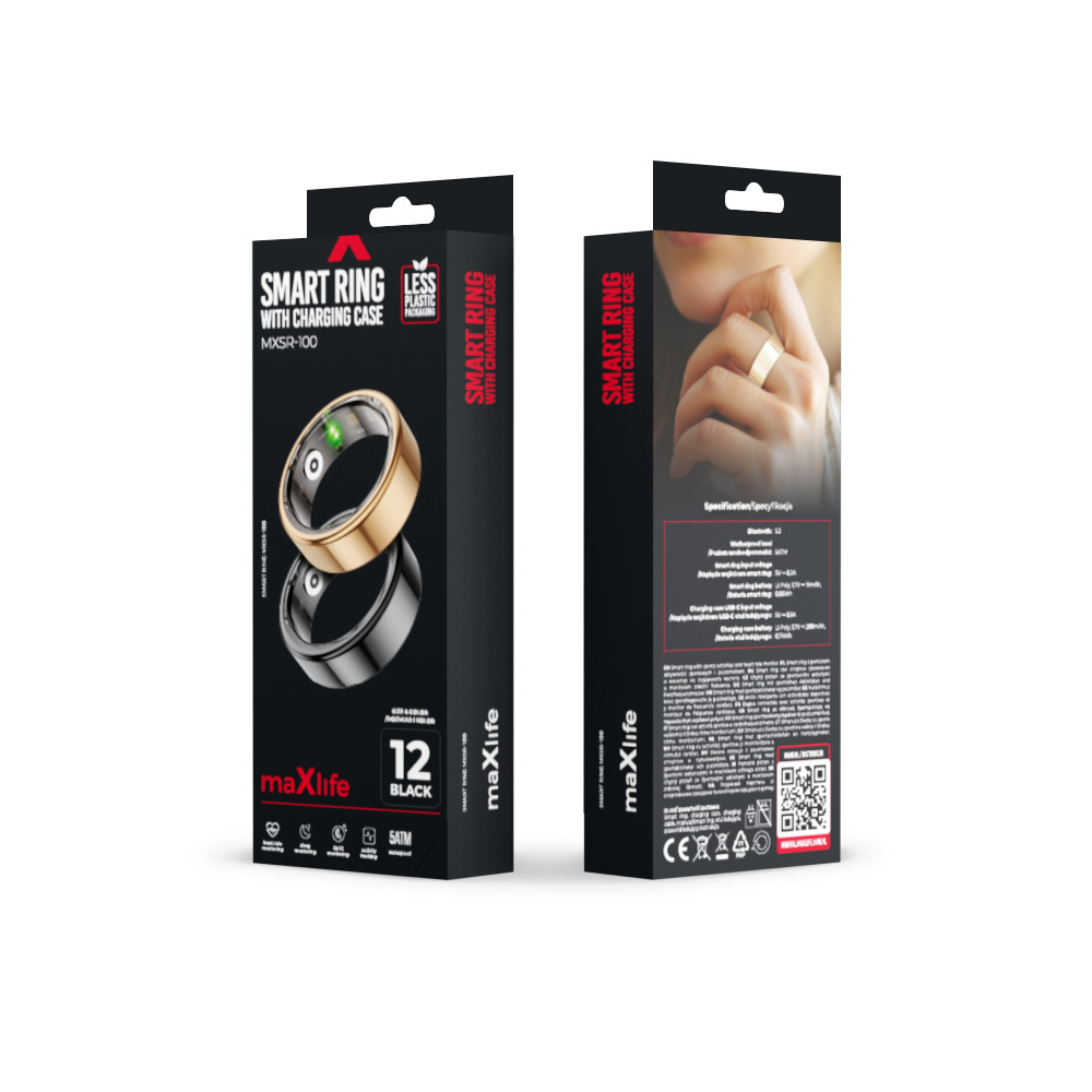 Zwei Maxlife Smart Ring Verpackungen: vorne und hinten.