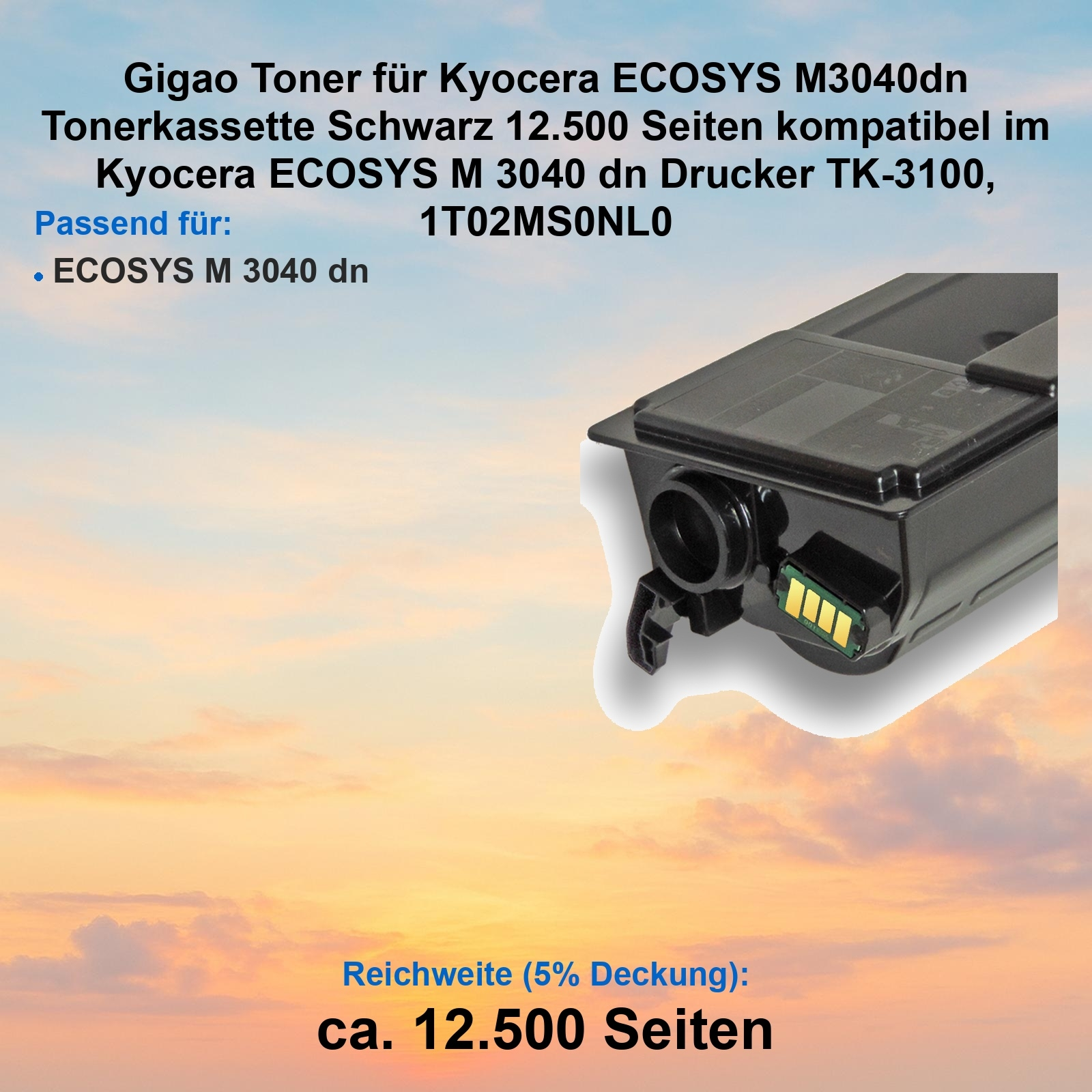 Schwarze Tonerkassette für Kyocera ECOSYS M3040dn, 12.500 Seiten.