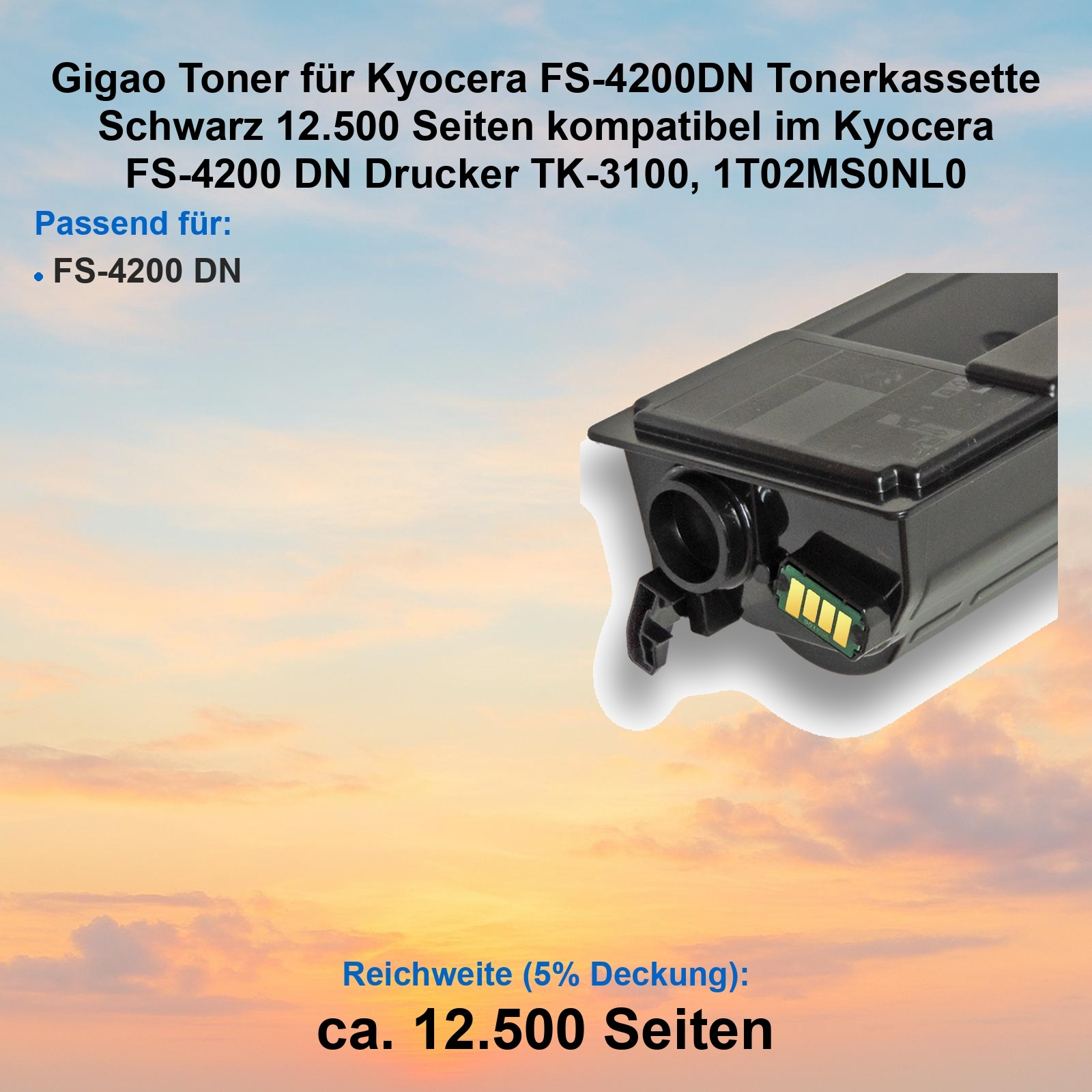 Schwarze Tonerkassette für Kyocera FS-4200DN, 12.500 Seiten.