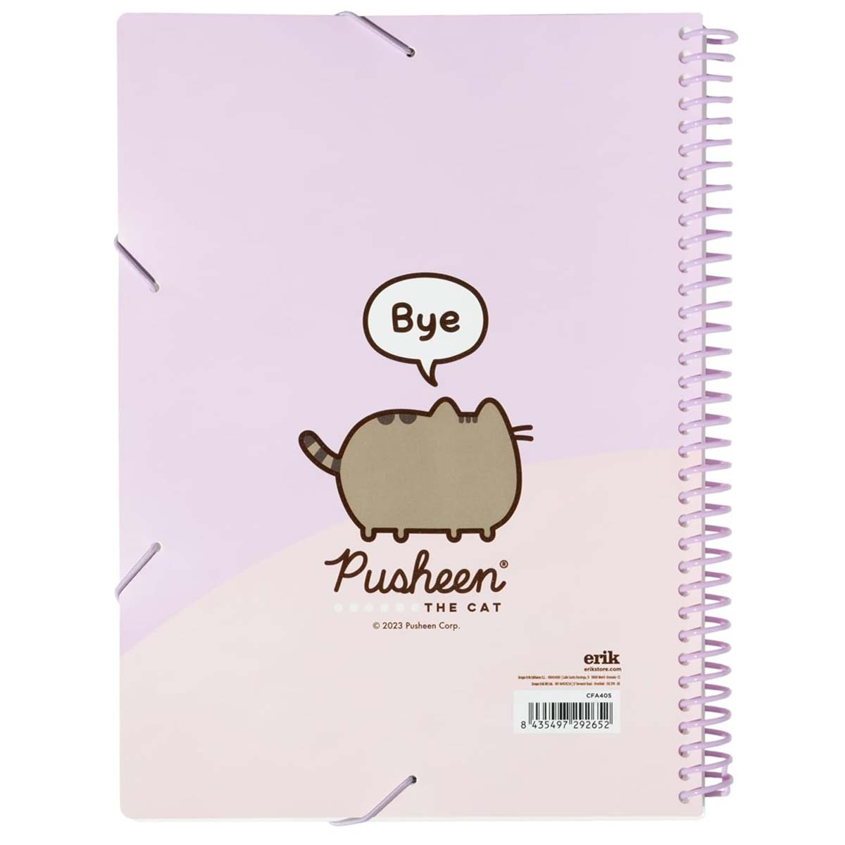 Ein Notizbuch mit Pusheen, der Katze, die auf der Vorderseite "Bye" sagt.