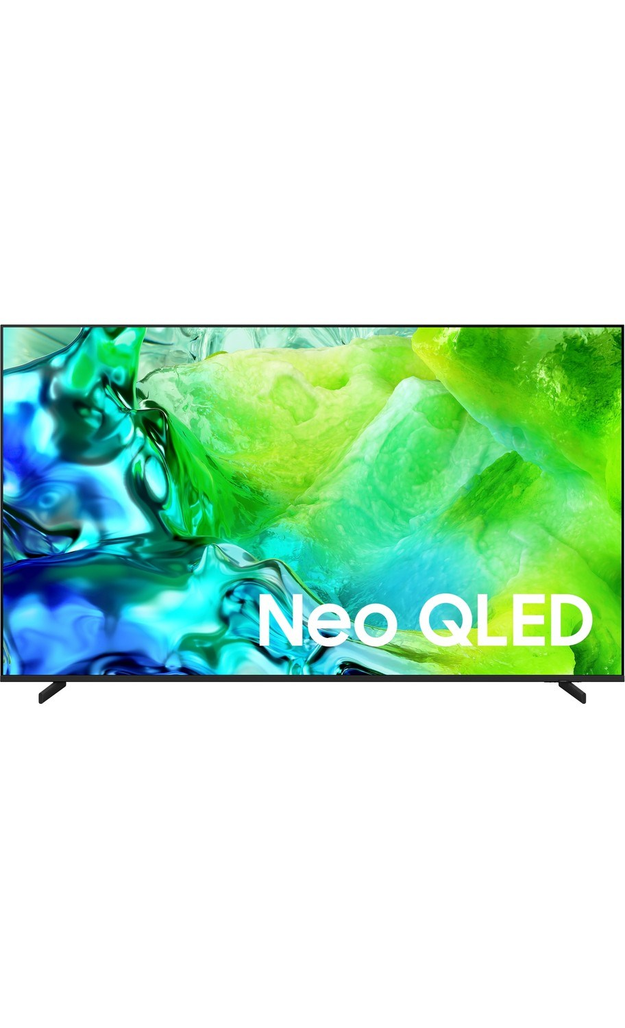 Ekranında Neo QLED yazısı bulunan siyah bir televizyon.