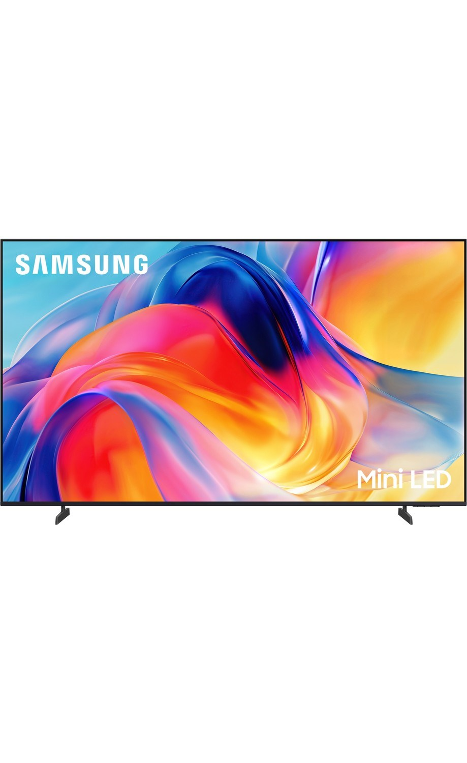 Renkli, soyut bir arka plan görüntüsü gösteren Samsung Mini LED TV.