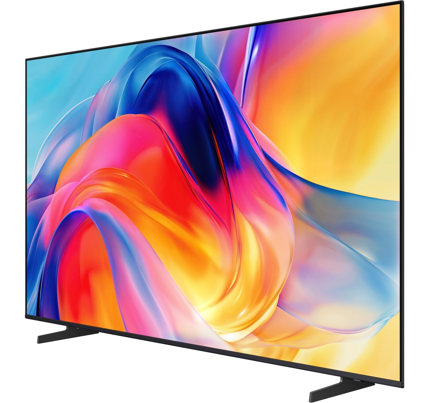 Ekranında canlı, soyut renkli bir desene sahip modern bir televizyon.