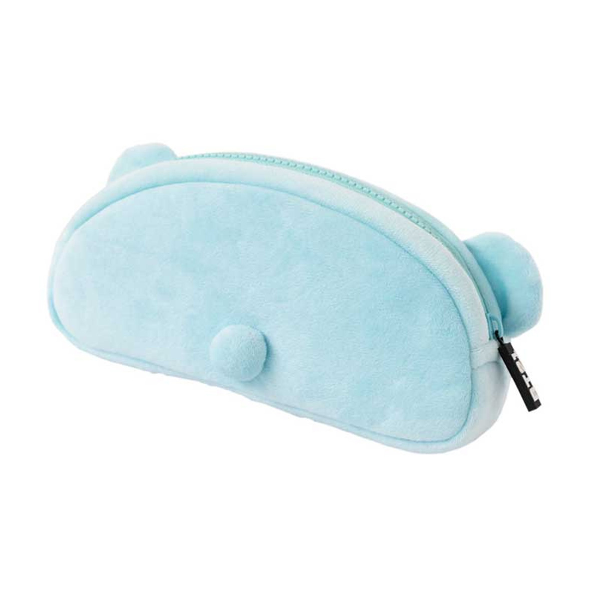 Ein hellblauer Plüsch-Etui mit Ohren und Reißverschluss.