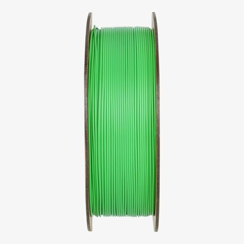 Bobina di filamento verde per stampante 3D su sfondo bianco.